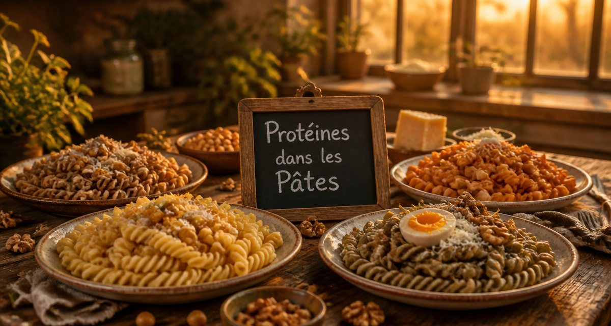 proteine dans les pates assiettes et ingrédients