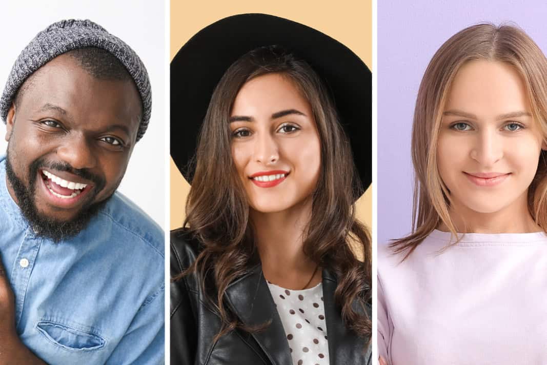 Collage with group of smiling people