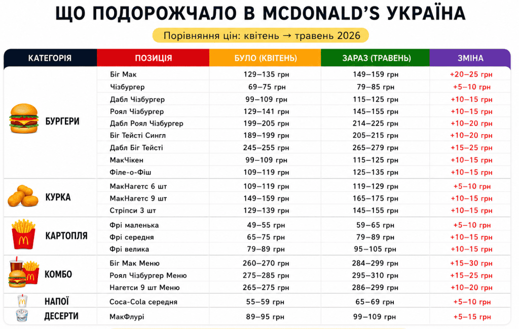 How prices for items on the McDonald's menu have increased