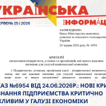 Наказ №6954 від 24.06.2026р.: Нові критерії визнання підприємства Критично важливим у галузі Економіки