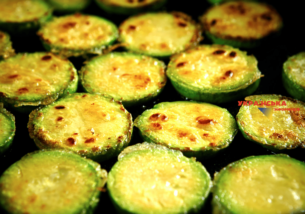 The photo shows fried zucchini pancakes.