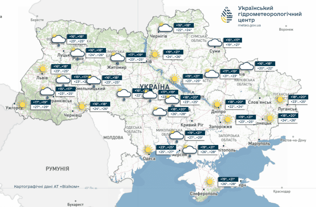 weather forecast according to the Ukrainian State Meteorological Service - for the second half of July in all regions of Ukraine (Kyiv, Lviv, Odesa, Kharkiv, Vinnytsia, etc.)