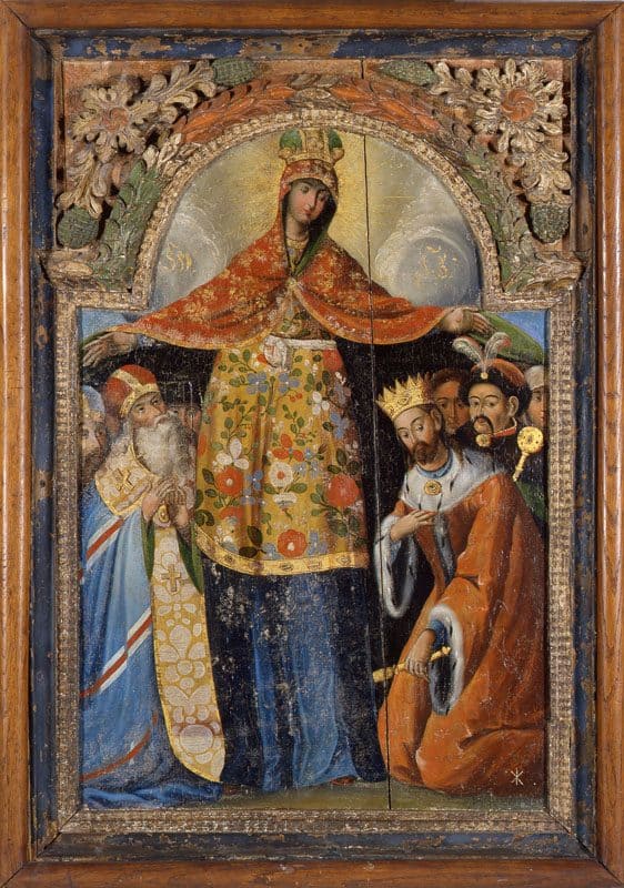 Ancient Icon of the Protection of the Virgin Mary with a portrait of the Cossack Hetman Bohdan Khmelnytsky