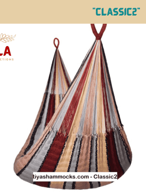 hammock in subtle, earthy colors: rust red, beige, and gray, isolated product shot.
