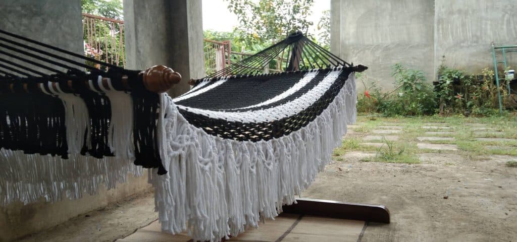 hand-woven double fringe cotton rope hammock from ULA Collections