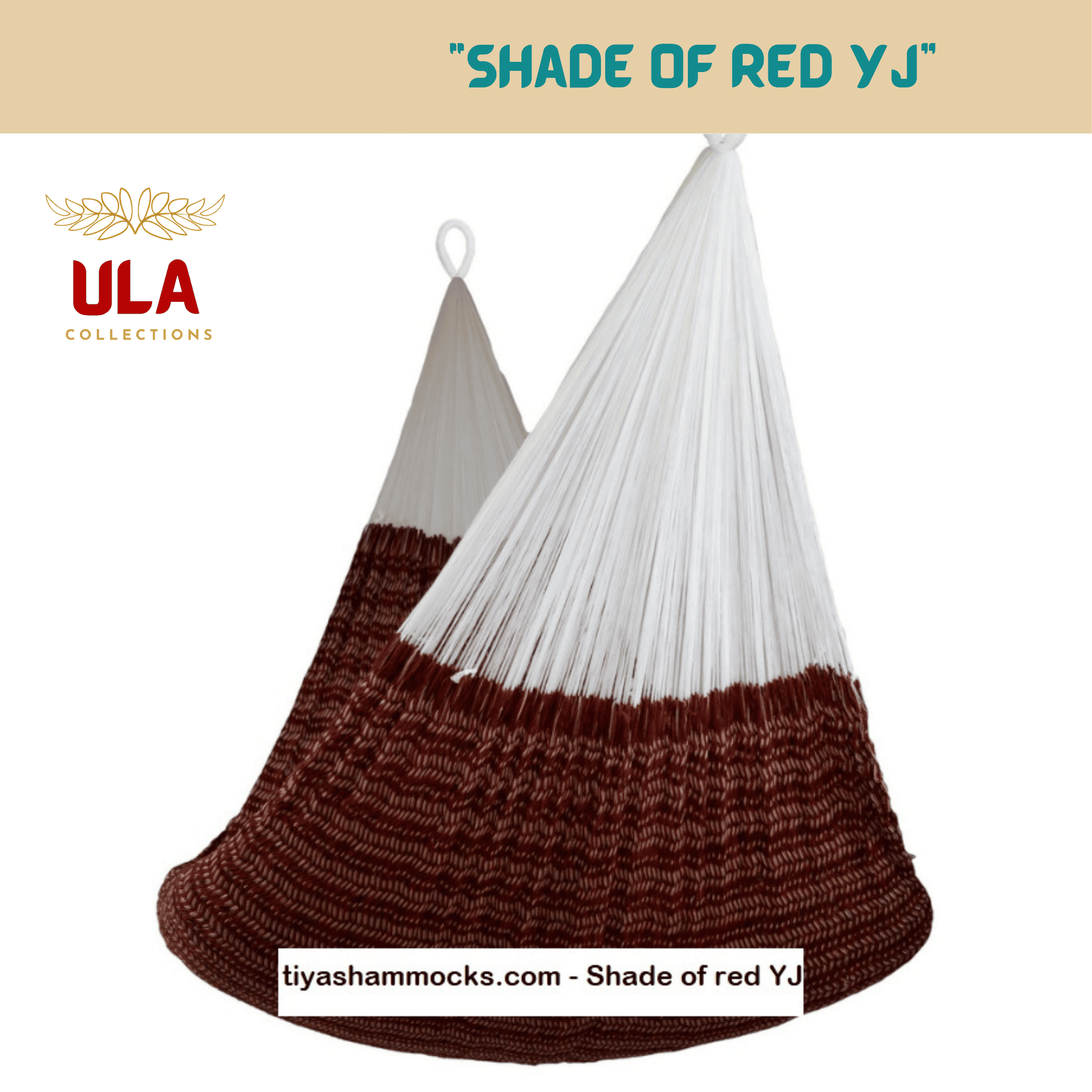 Woven net hammock chair, "Shade of Red YJ" pattern, with a clean contrast between a solid white top and a deep, richly textured burgundy/maroon lower section.