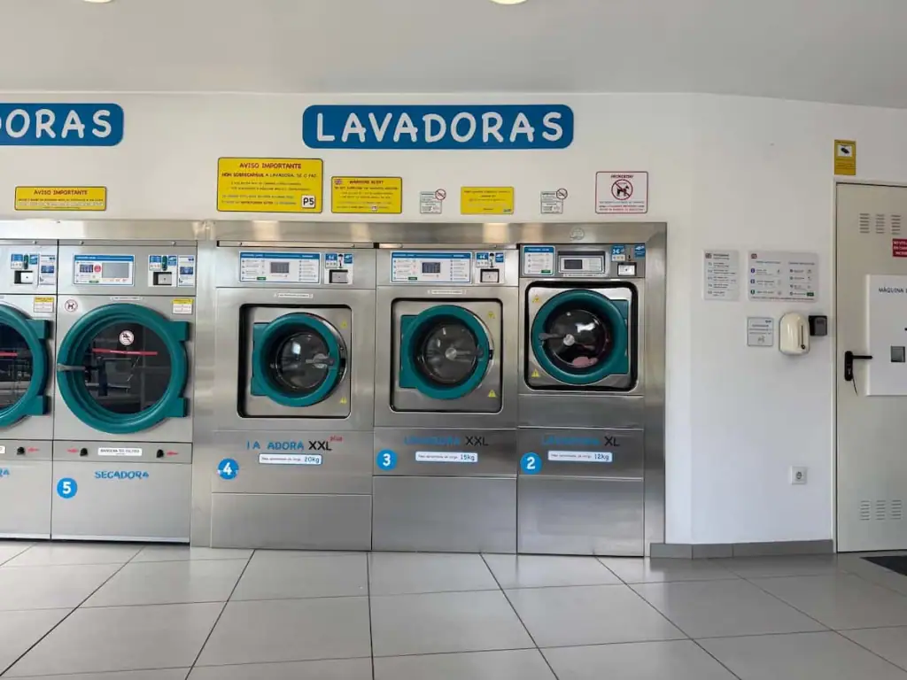 Washing machines in a laundromat in Caldas de Reis, Spain on the Camino Portugués Central route.