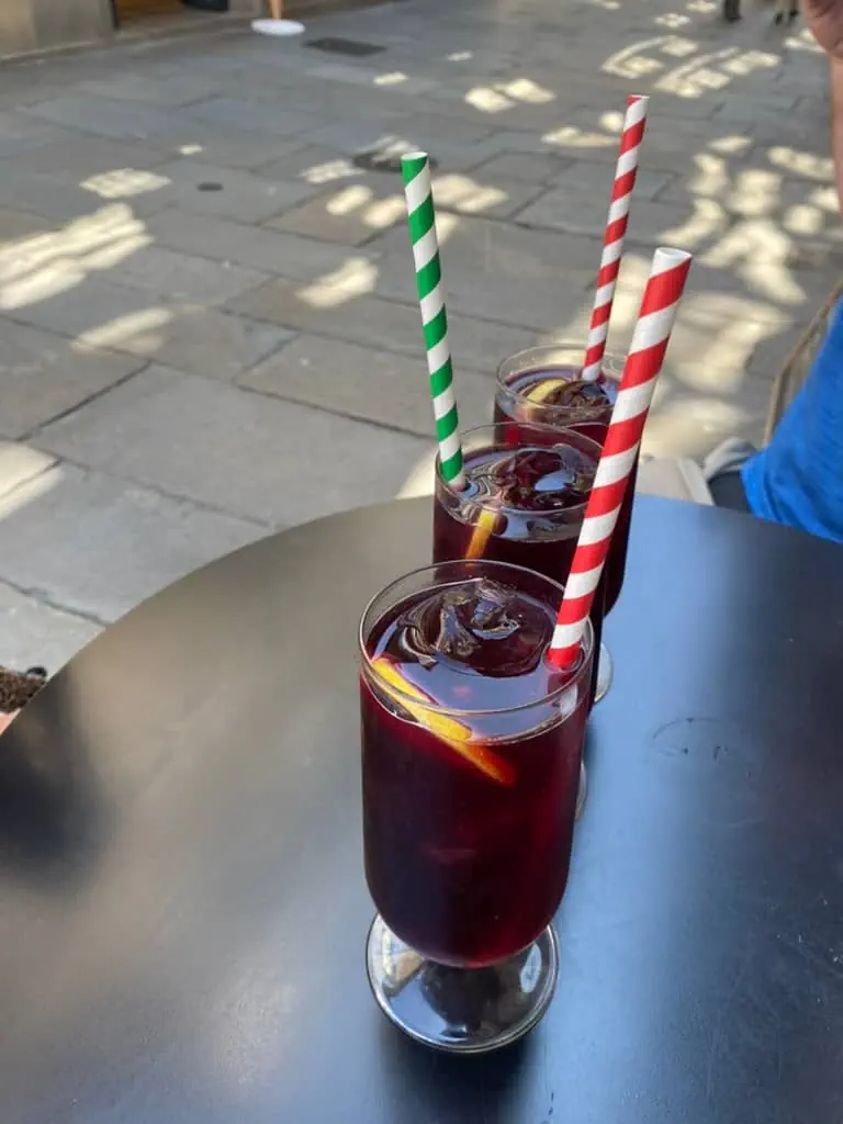 Two tinto de veranos on a table in Santiago de Compostela, Spain