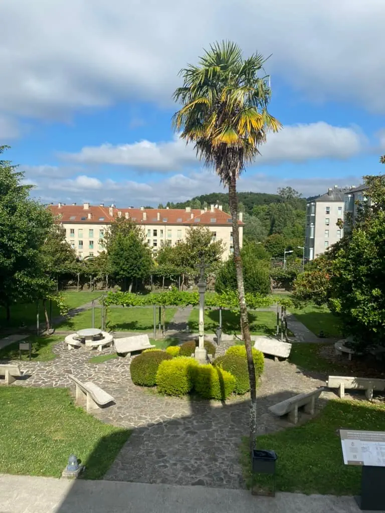Courtyard with a palm tree at the Pilgrim's Office in Santiago de Compostela