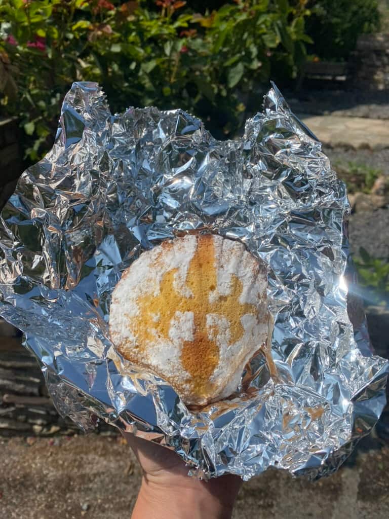Tarta de Santiago cake in foil