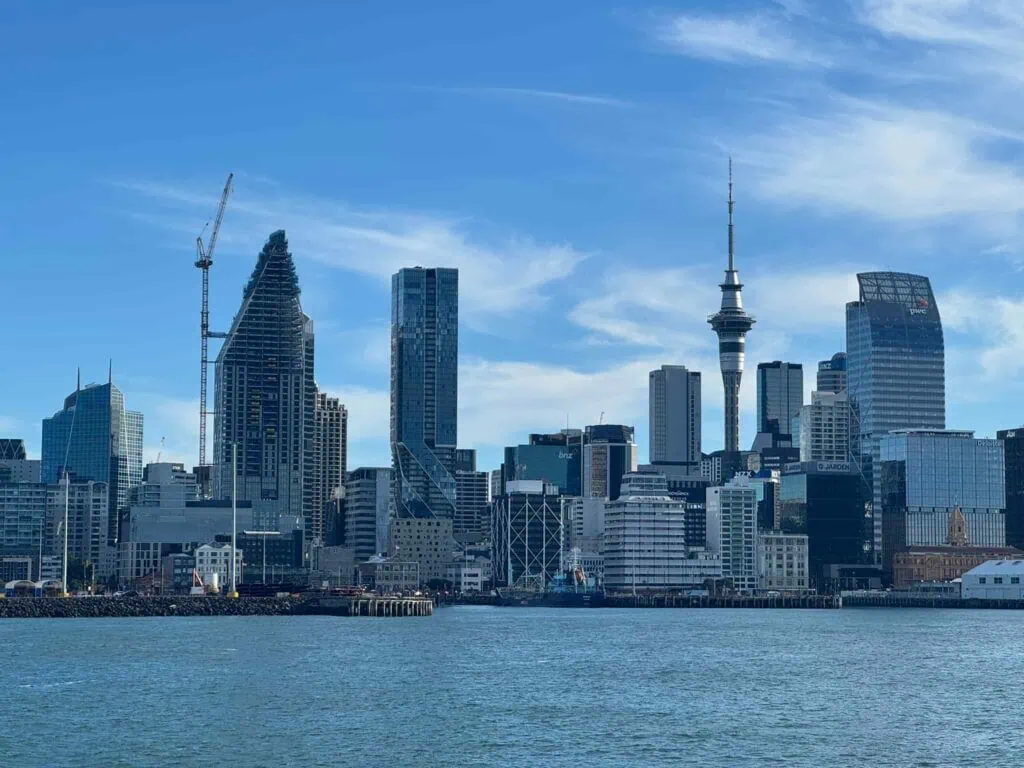 View of the Auckland skyline from the water.