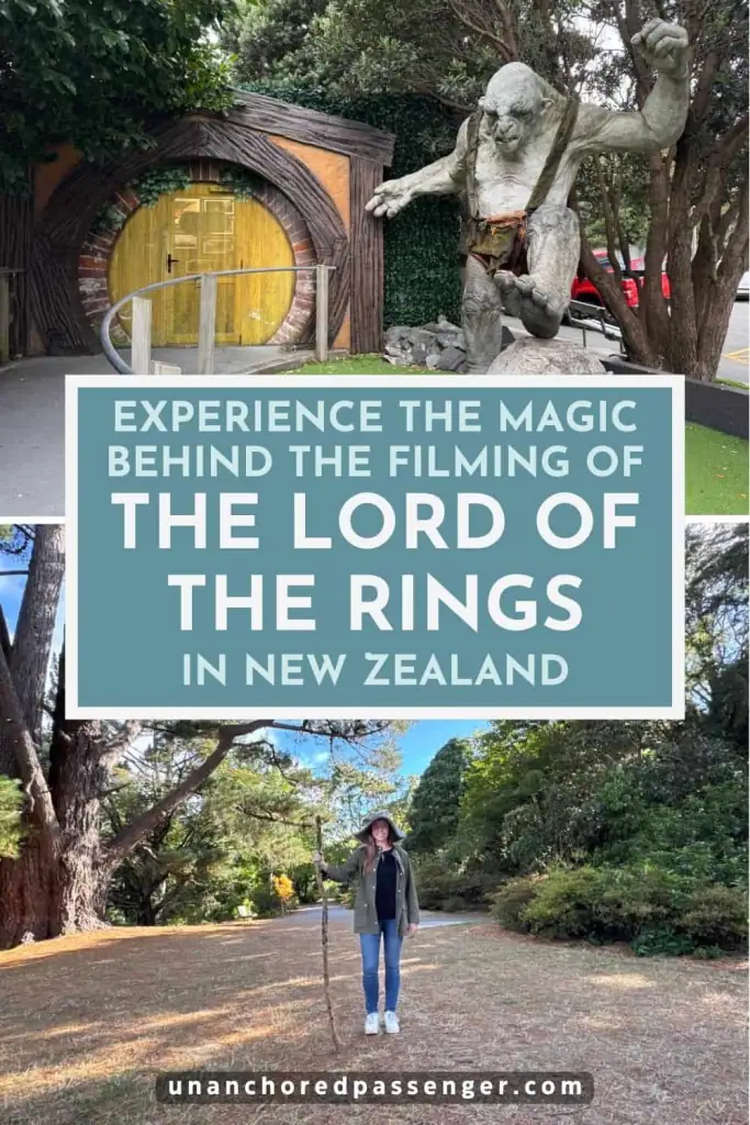 Collage of images from Wētā Workshop in Auckland and Wellington, New Zealand and text that says, "Experience the Magic Behind the Filming of The Lord of the Rings in New Zealand"