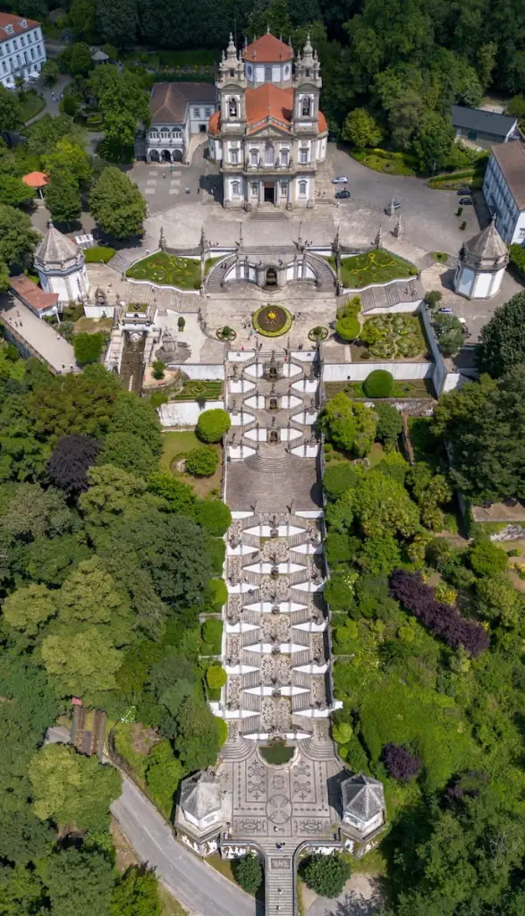 Overhead view of UNESCO World Heritage site Bom Jesus do Monte in Braga, Portugal.