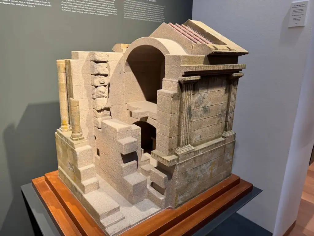 Model of the 1st or 2nd century mausoleum where Saint James's remains were allegedly found, located in the Museum of Pilgrimage and Santiago in Santiago de Compostela.