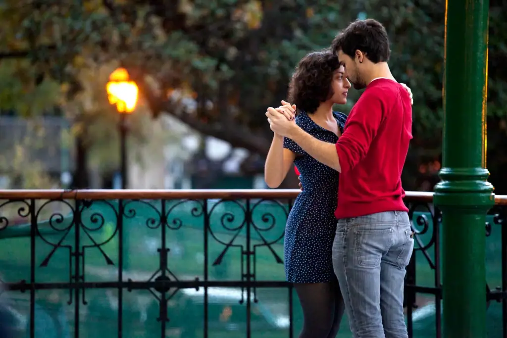 Pair of people dancing tango in La Gloriata in the Belgrano neighborhood in Buenos Aires.