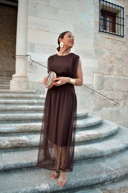 Vestido gasa Tania choco