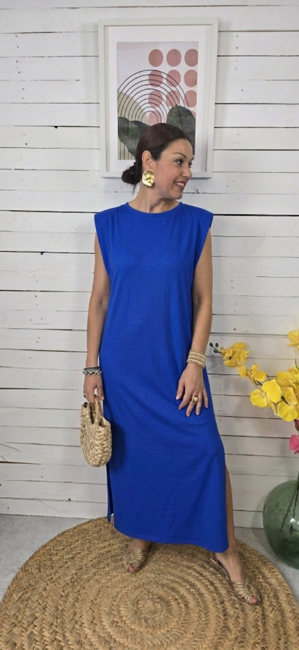 Vestido hombreras liso azulón