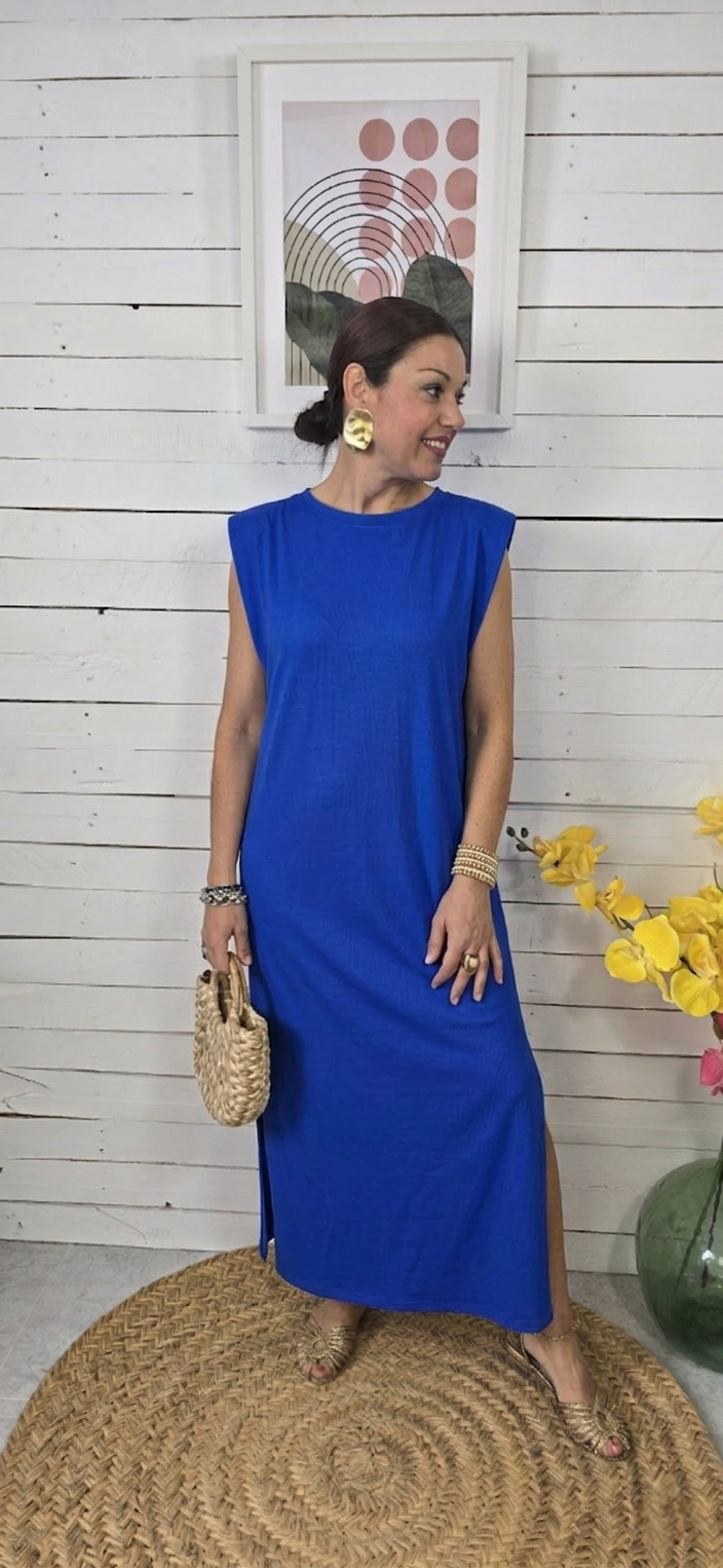 Vestido hombreras liso azulón