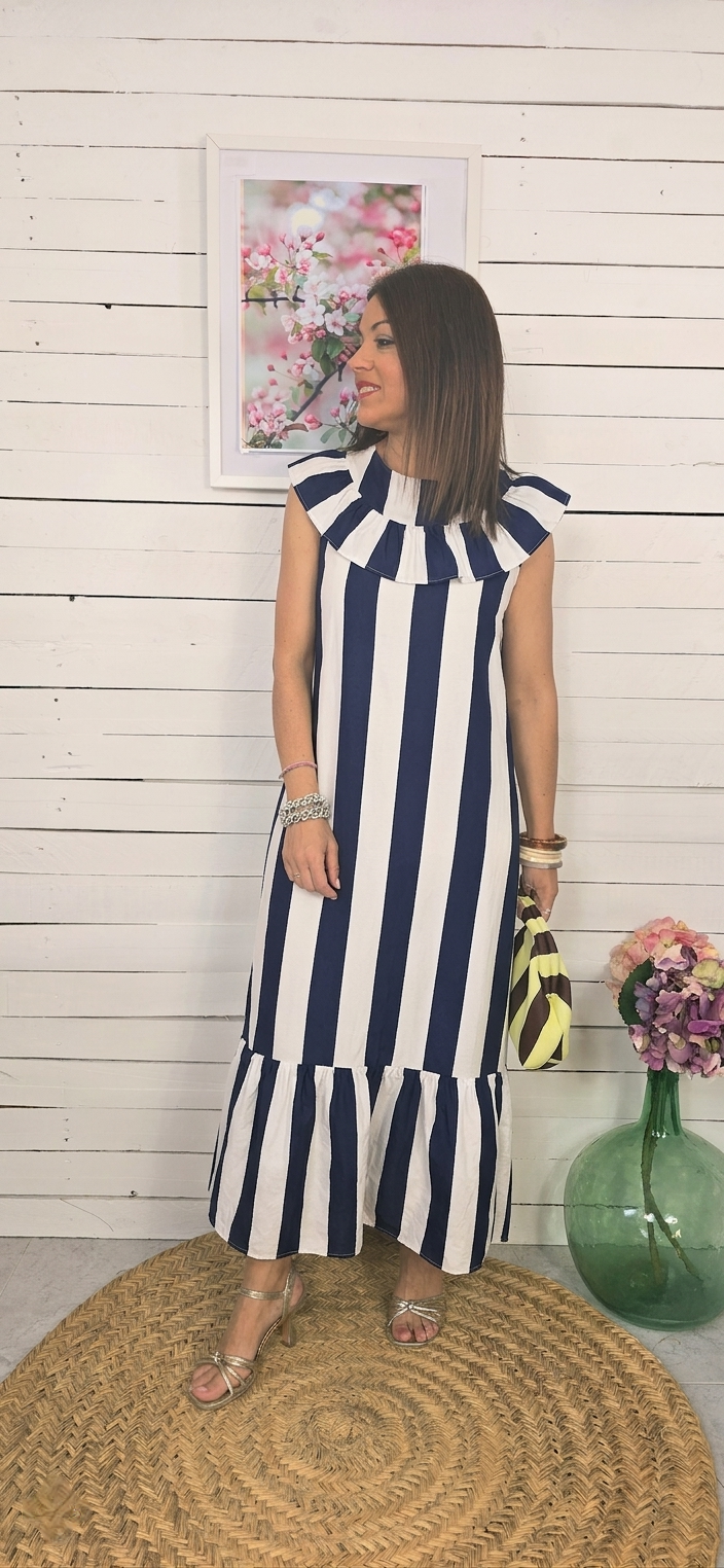 Vestido Marsella blanco y marino - Imagen 3