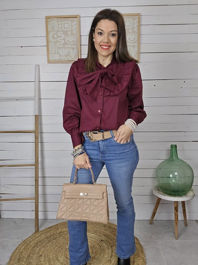 Camisa lazada cyntia burdeos - Imagen 3