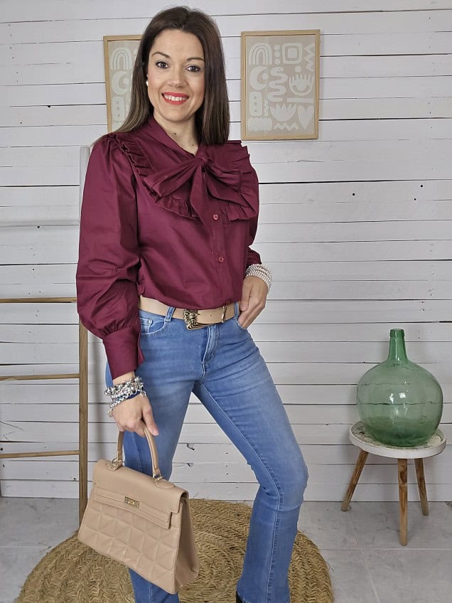 Camisa lazada cyntia burdeos - Imagen 4