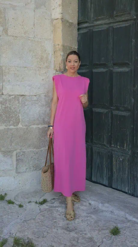 Vestido hombrera two fuxia
