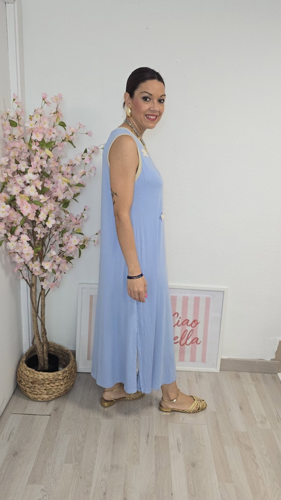 vestido flores celeste - Imagen 3