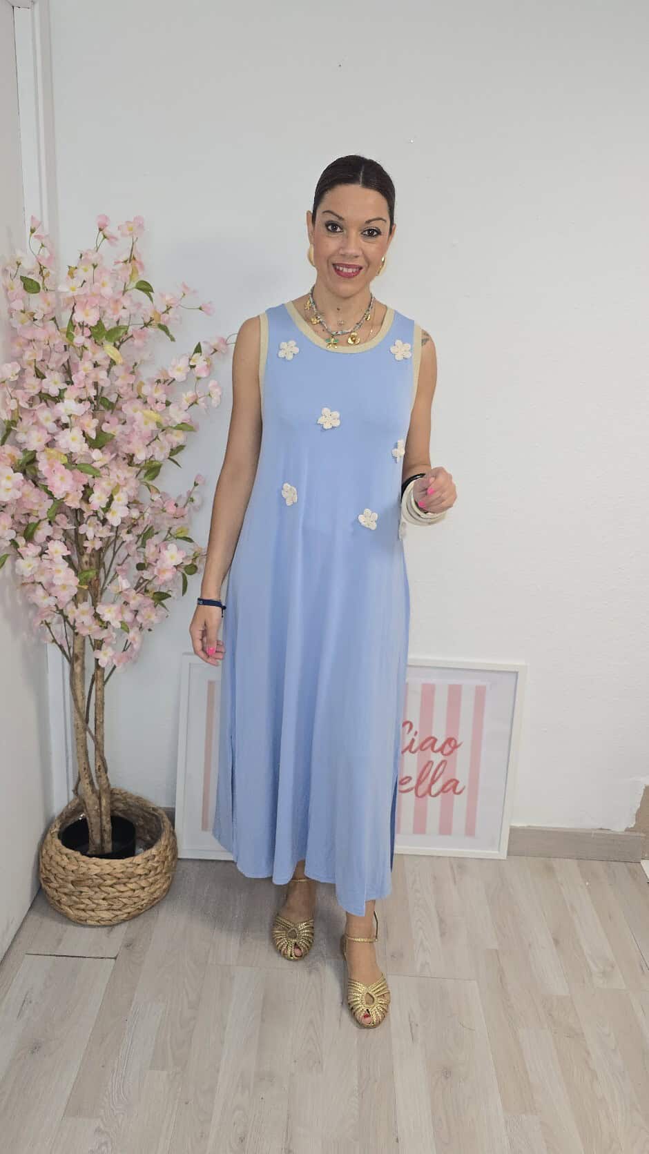 vestido flores celeste