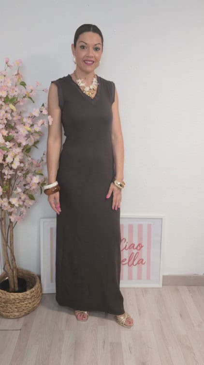 Vestido canalé marrón