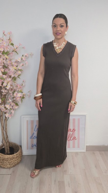 Vestido canalé marrón - Imagen 4