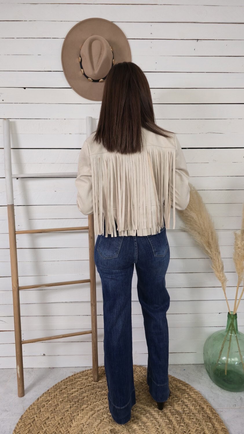 Chaqueta flecos tachas beige - Imagen 4