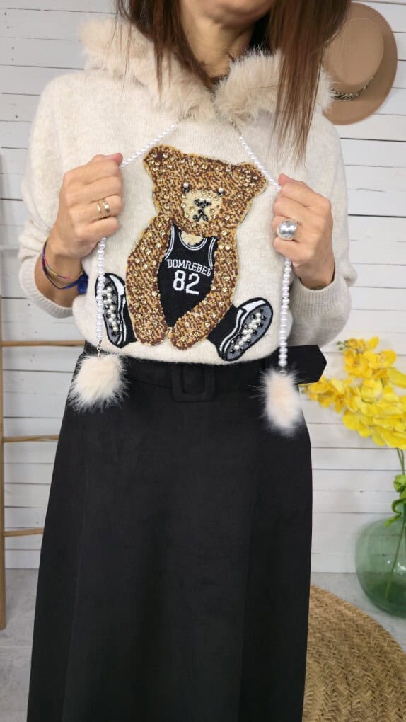 Jersey capucha osito beige - Imagen 6