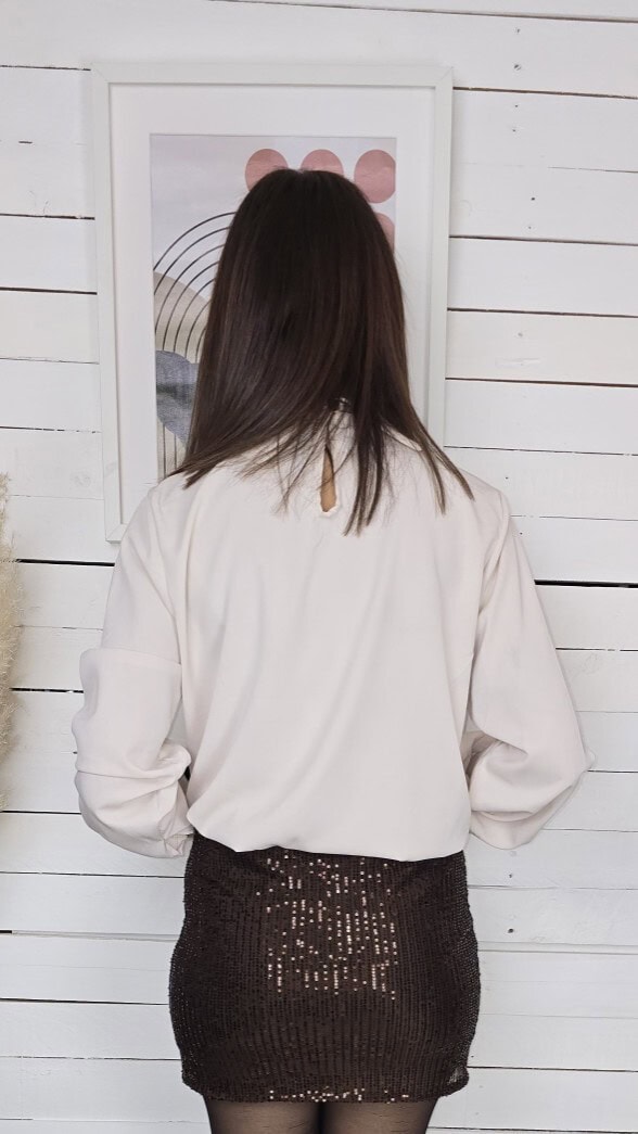 Camisa satinada nudo beige - Imagen 4