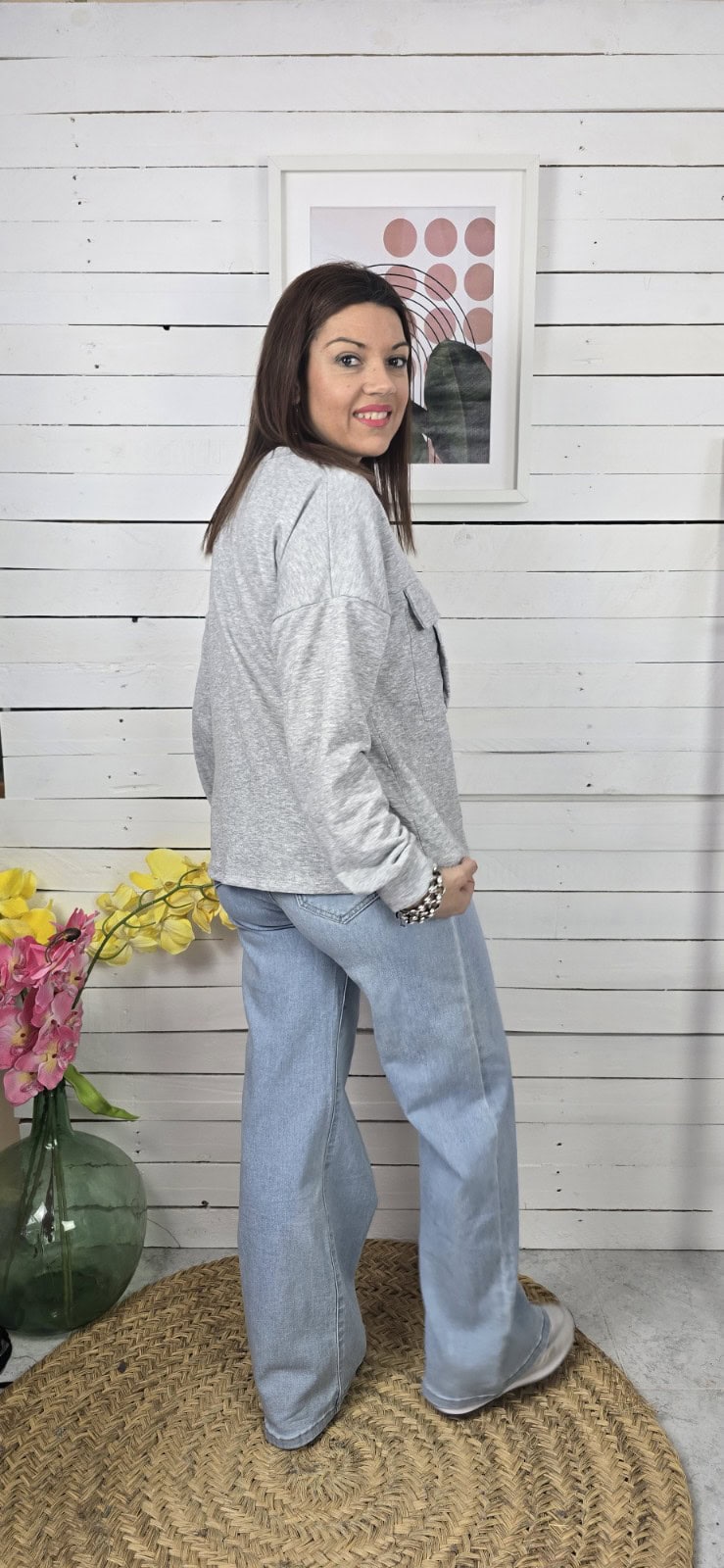 Sudadera  algodón bolsillos gris - Imagen 5