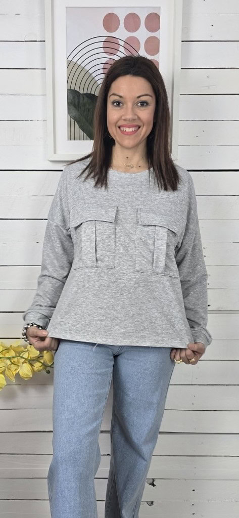Sudadera  algodón bolsillos gris - Imagen 4