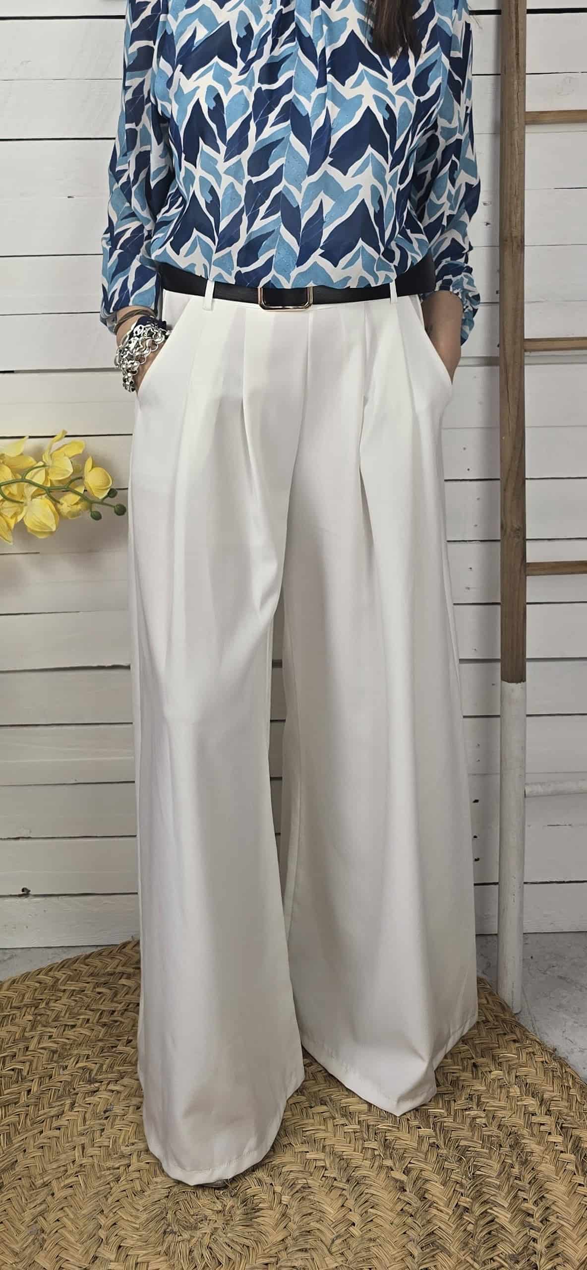 Pantalón vestir palazzo blanco - Imagen 2