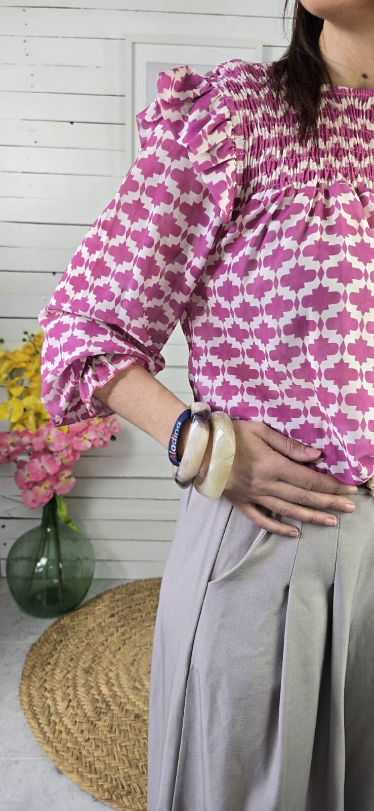 Blusa gasa colmena fuxia