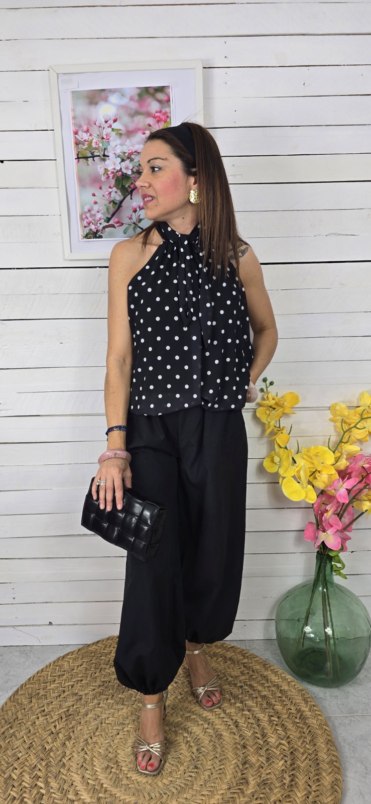 Blusa gasa lunares look negro - Imagen 4