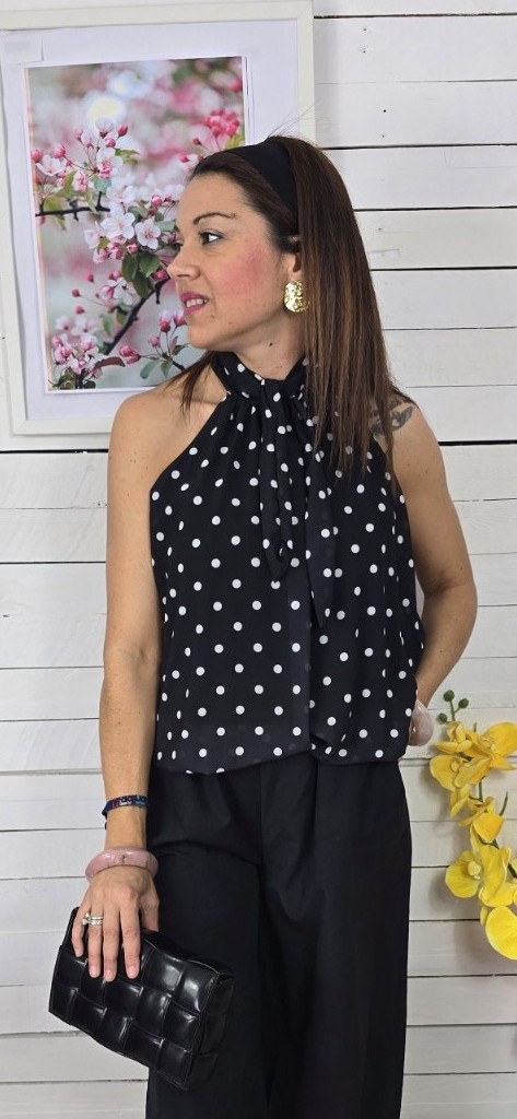 Blusa gasa lunares look negro - Imagen 3