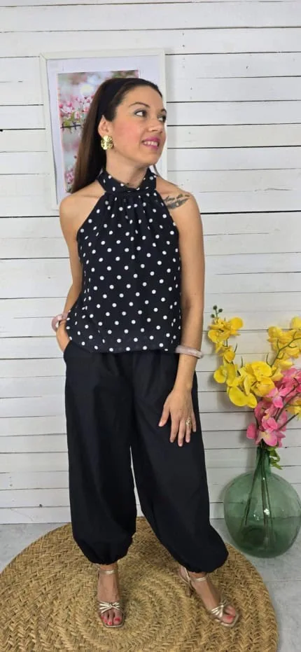 Blusa gasa lunares look negro
