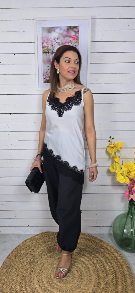 Lencera asimétrica blanco con negro