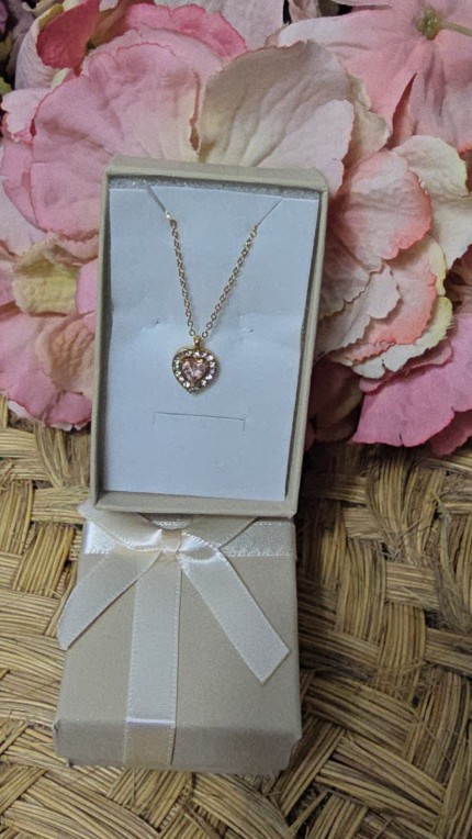 Colgante Acero colgantes cuore piedra rosa