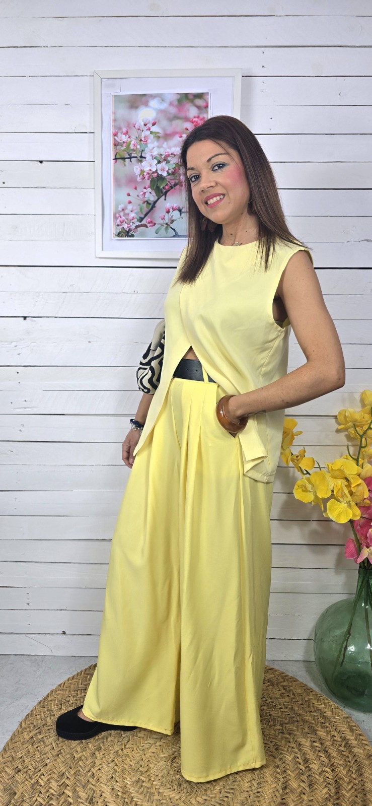Pantalón vestir palazzo amarillo limón