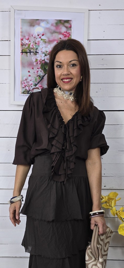 Blusa manga volantes chocolate