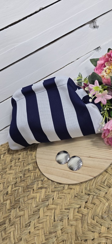 bolso cluch aurea rayas marino y blanco