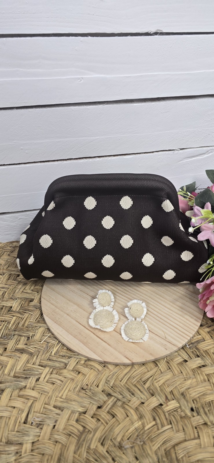 bolso cluch aurea lunares (chocolate lunar beige) - Imagen 3