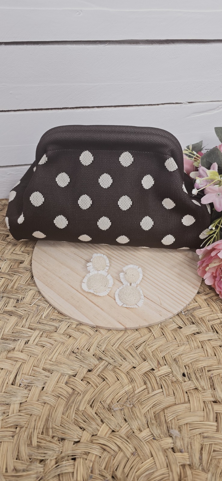 bolso cluch aurea lunares (chocolate lunar beige) - Imagen 4