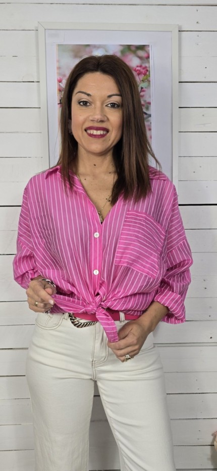 Camisa raya seda fuxia