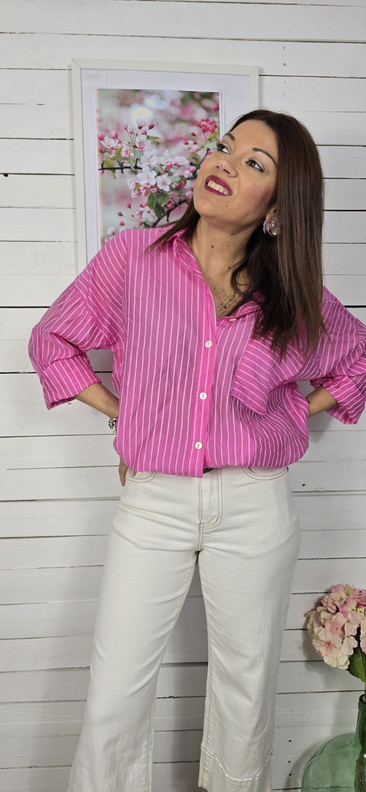 Camisa raya seda fuxia - Imagen 3