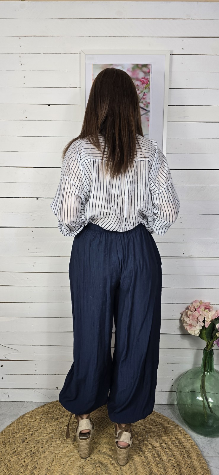 Camisa raya seda blanco y marino - Imagen 3